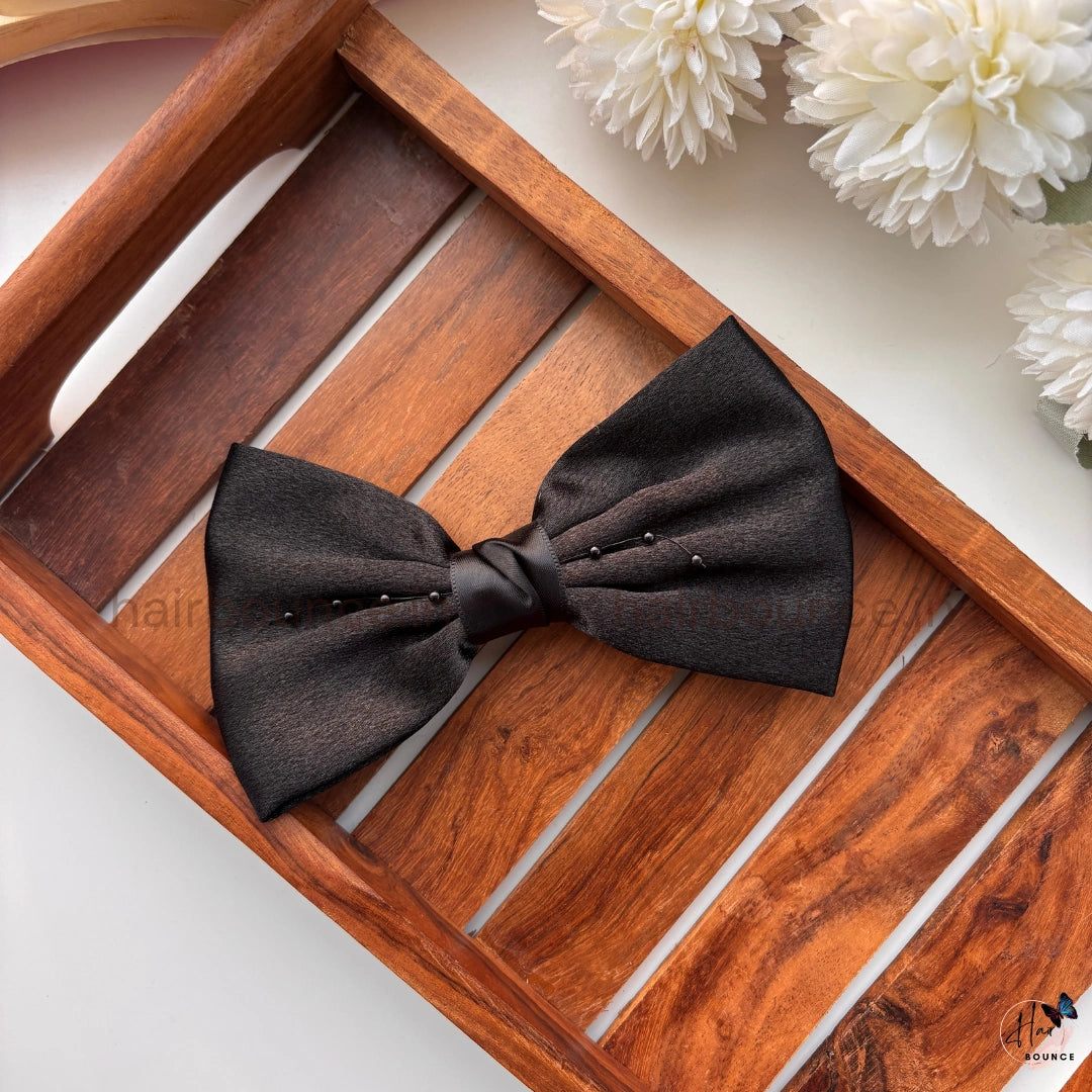 Embellished Satin Bow Hair Clip