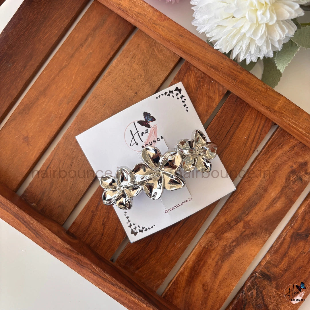 Celeste Bloom Metallic Floral Hair Barrette – Luxe Shine Collection