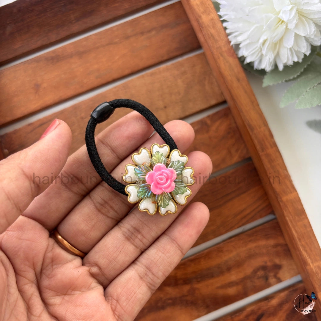 Blush Garden Kundan Hair Tie – Pink Rose