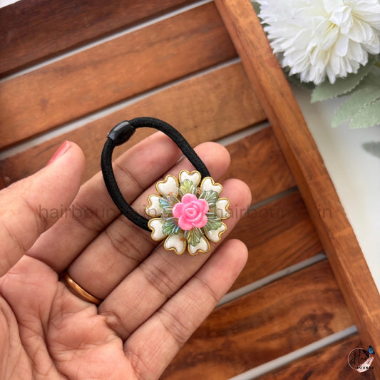 Blush Garden Kundan Hair Tie – Pink Rose