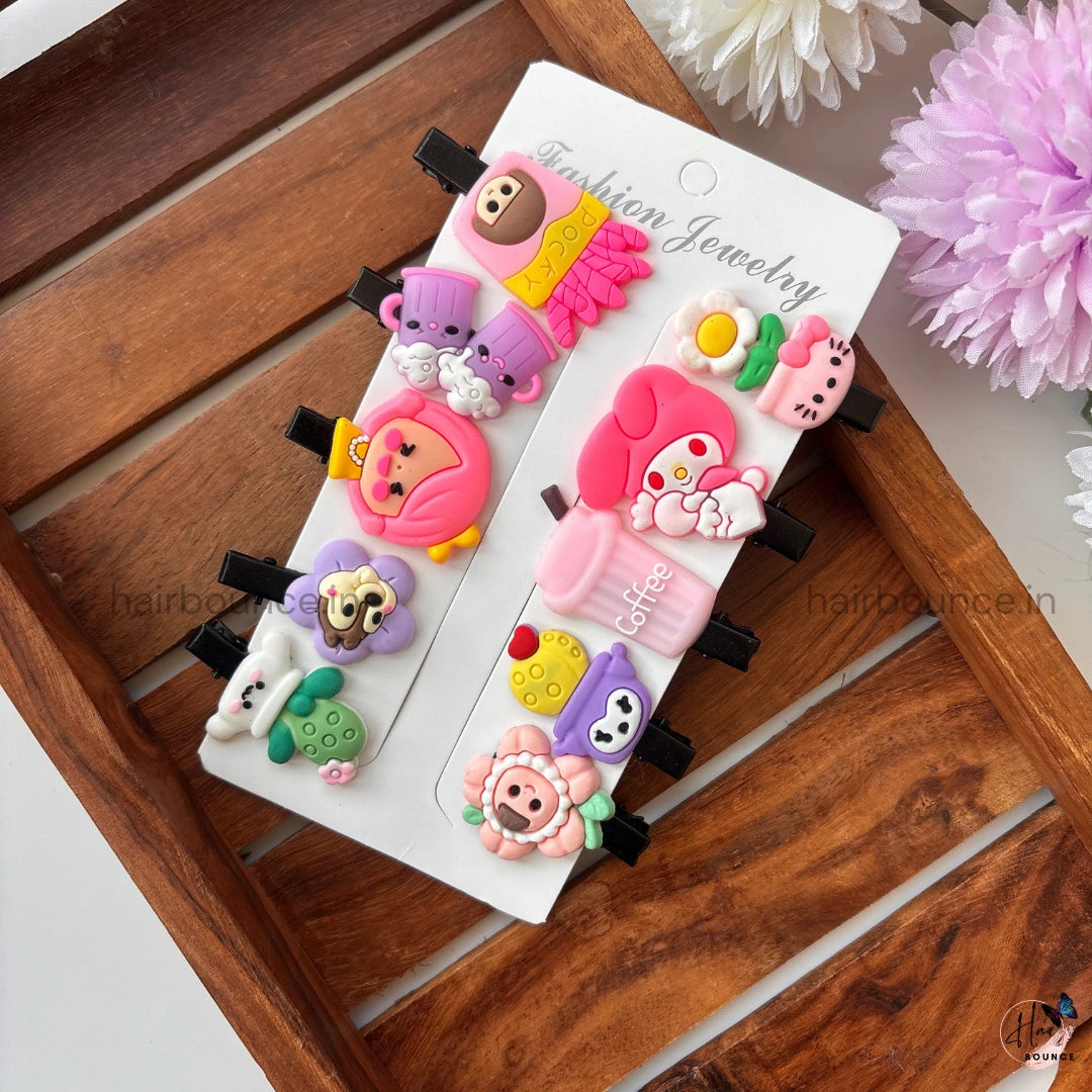 Cute Floral & Cartoon Hair Clip Set for Kids