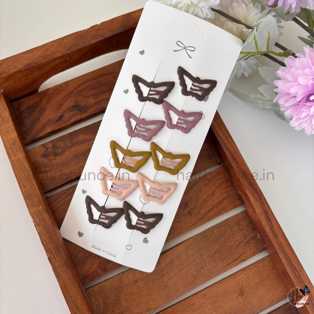 Butterfly Shape Hair Clips – Matte Snap Tic Tac Pins (Pack of 10) for Girls & Women