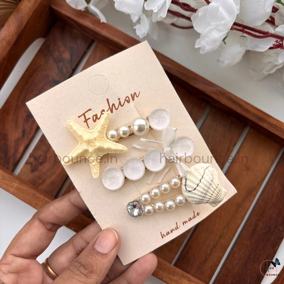 Ocean Pearl Starfish Hair Clip Set – Pack of 3