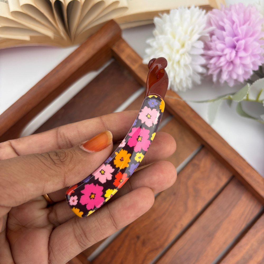 Flower Printed Lock Banana Clip - Medium