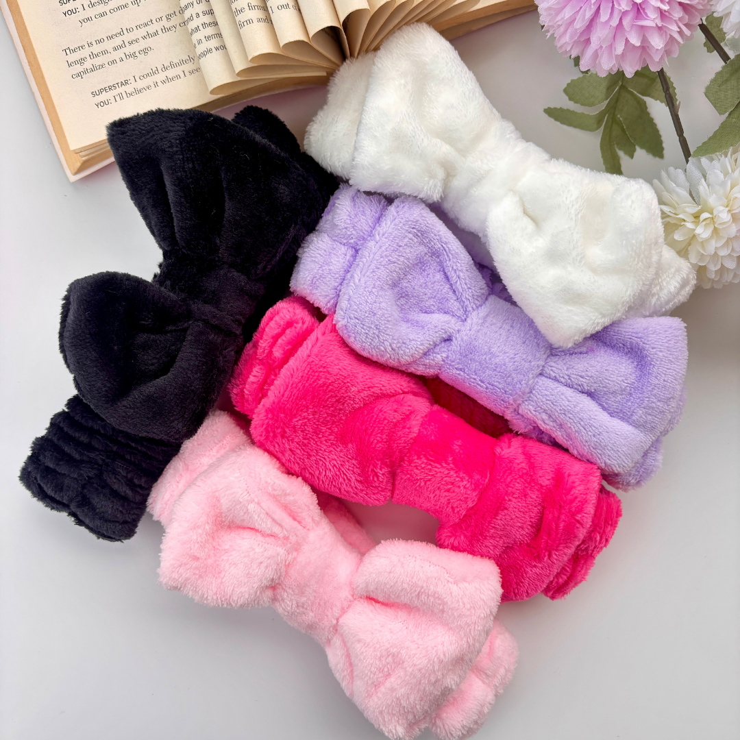 Plush Bow Facial Headband