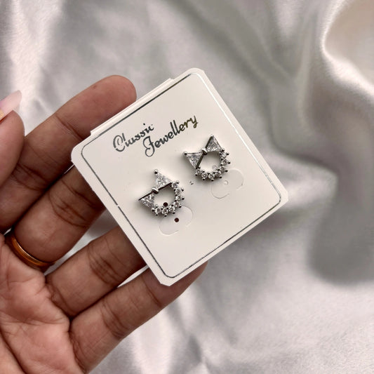 Silver Crown Crystal Studs