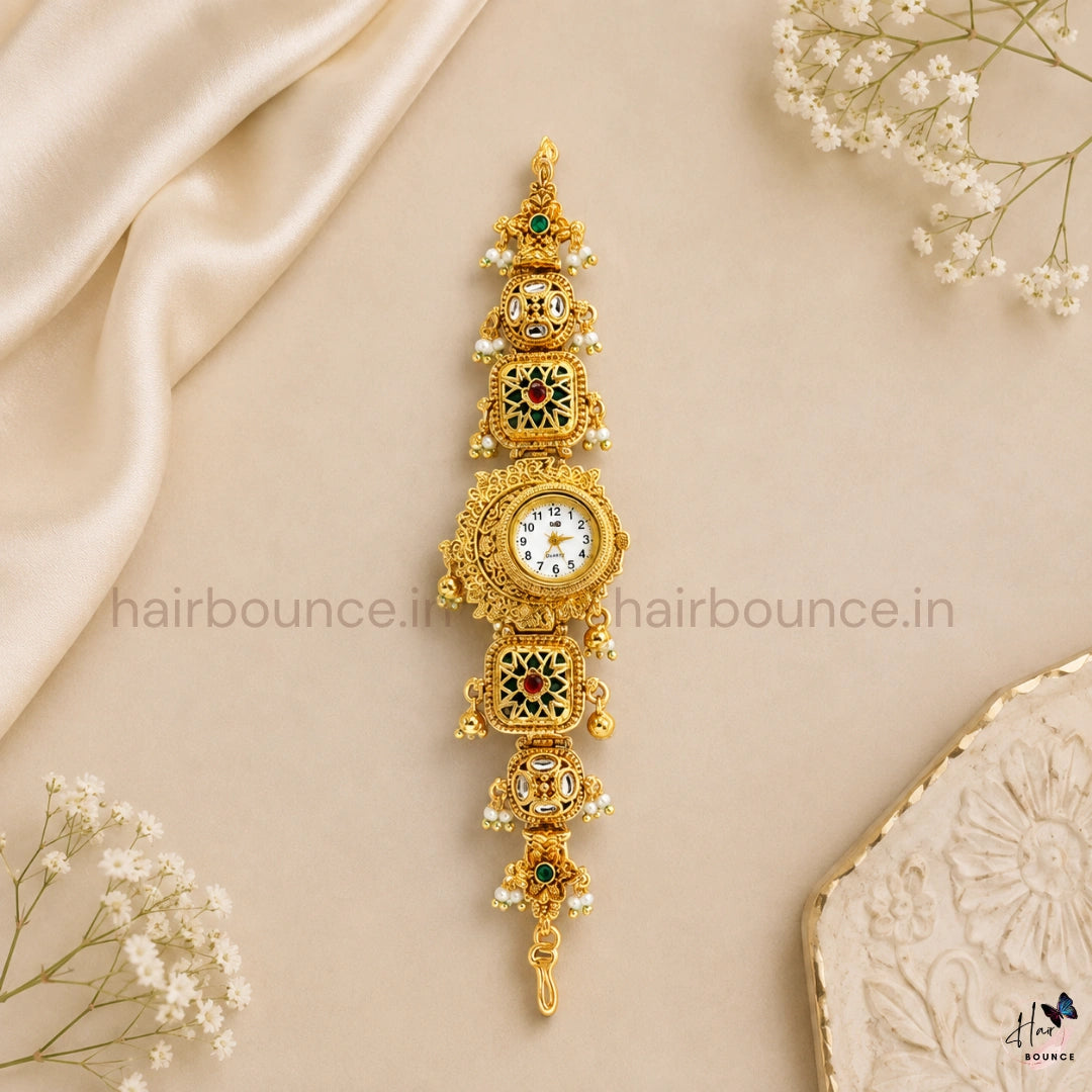 Heritage Jagannath Temple Bracelet Watch – Traditional Antique Gold Ethnic Watch for Women