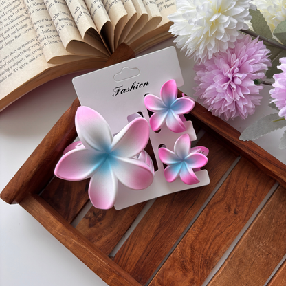 Soft Matte Plumeria Flower Hair Claw – Set of 3 (1 Large + 2 Small)