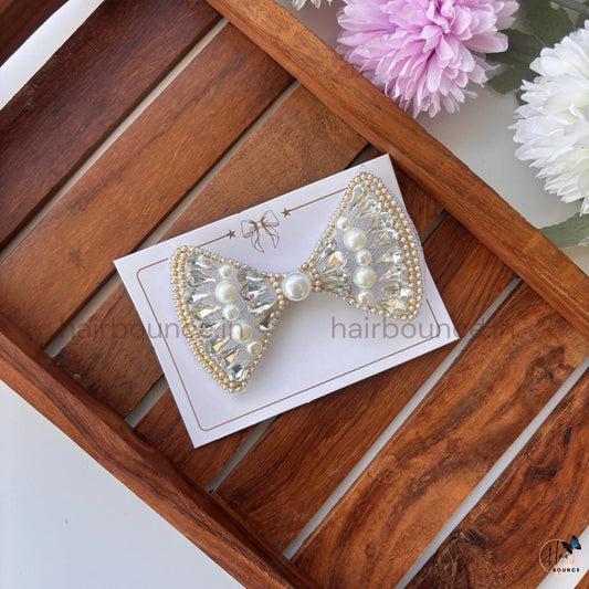 Pearl Luxe Crystal Bow Hair Clip