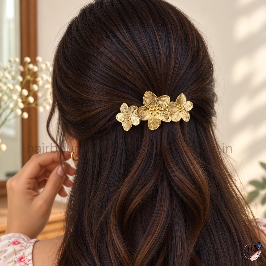Luxe Bloom Metal Flower Hair Clip – Premium Finish