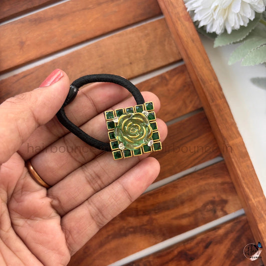 Emerald Rose Crystal Hair Tie – Green Stone