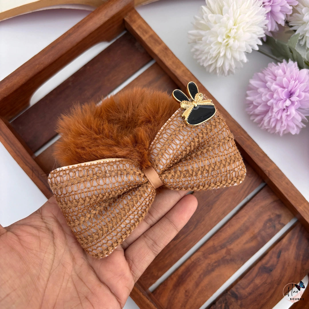 Luxe Fur Bow Scrunchie with Bunny Charm – Available in 6 Colours