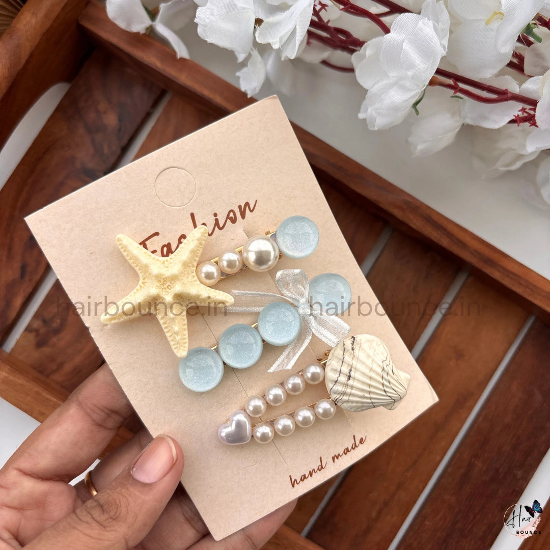 Ocean Pearl Starfish Hair Clip Set – Pack of 3
