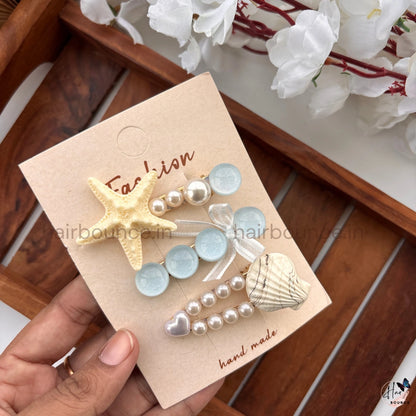 Ocean Pearl Starfish Hair Clip Set – Pack of 3
