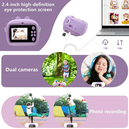 Cute Little Dinosaur Shape Instant Print Camera, 1080P HD Dual-Lens Camera Instant Print, Comes with 3 Rolls of Printing Paper, 6 Colored Pens, Rechargeable Battery, Ideal Gift for 3-14 Year Old Boys And Girls