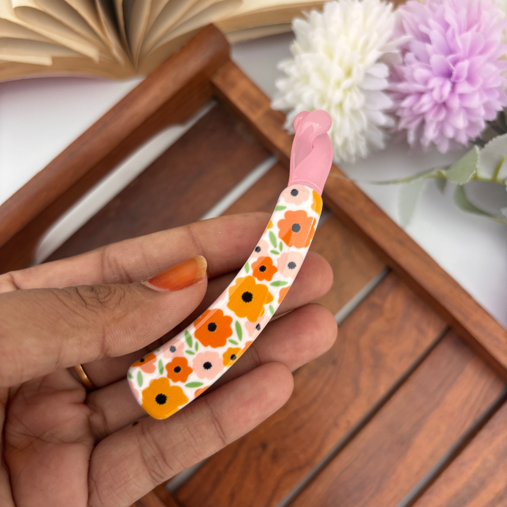 Flower Printed Lock Banana Clip - Medium
