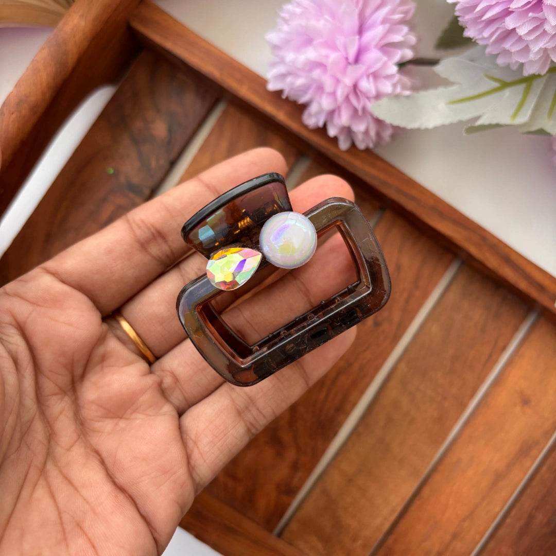 Crystal Pearl Rectangle Hair Claw – Medium