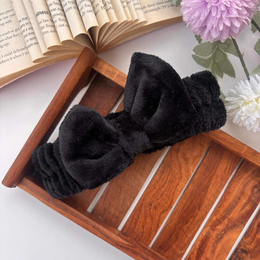 Plush Bow Facial Headband