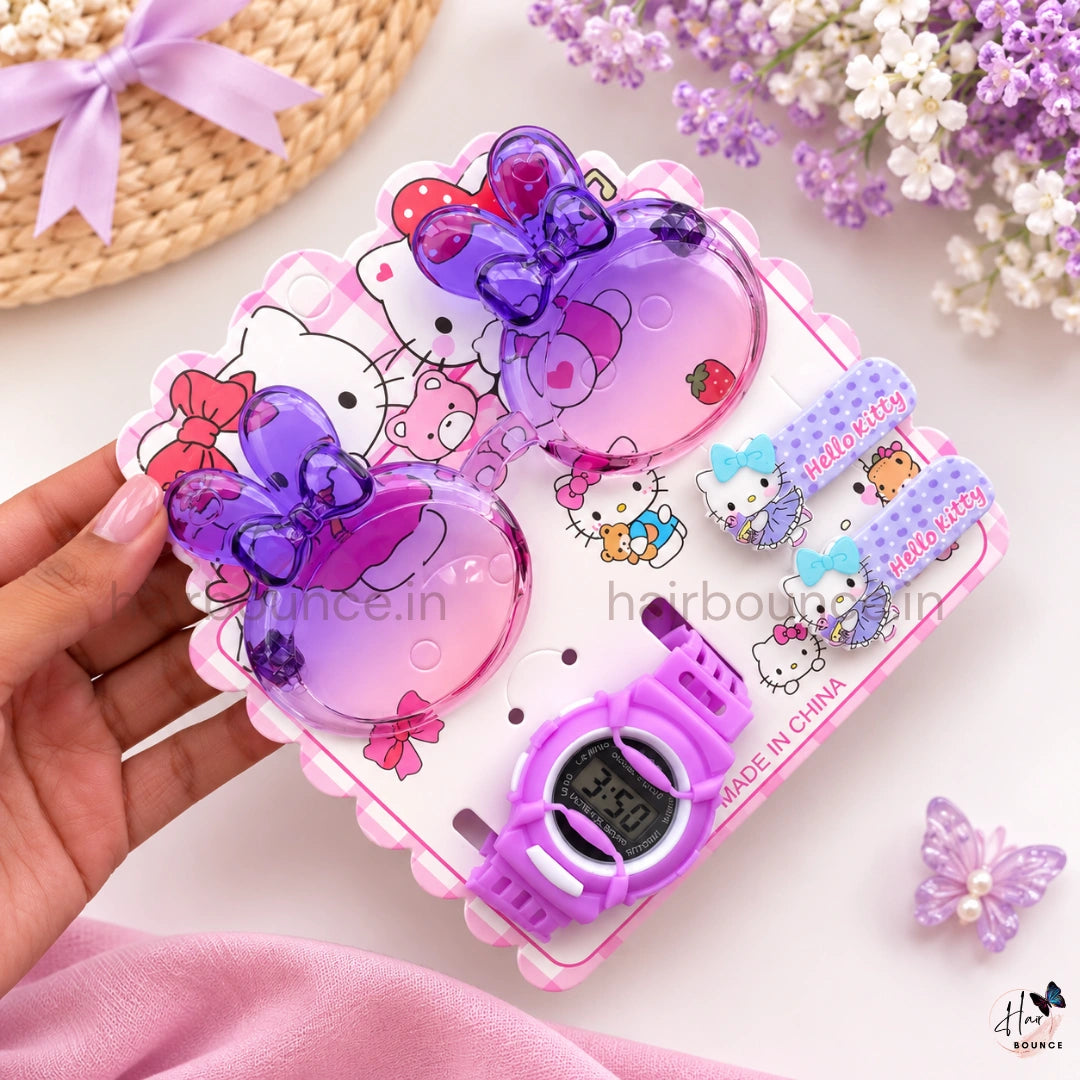 Hello Kitty Kids Hair Accessory Gift Set – Sunglasses, Hair Clips & Decorative Watch