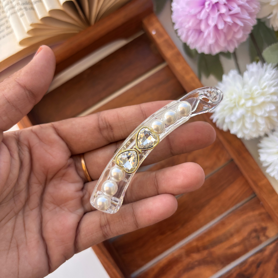 Heart Pearl Lock Banana Clip – Medium