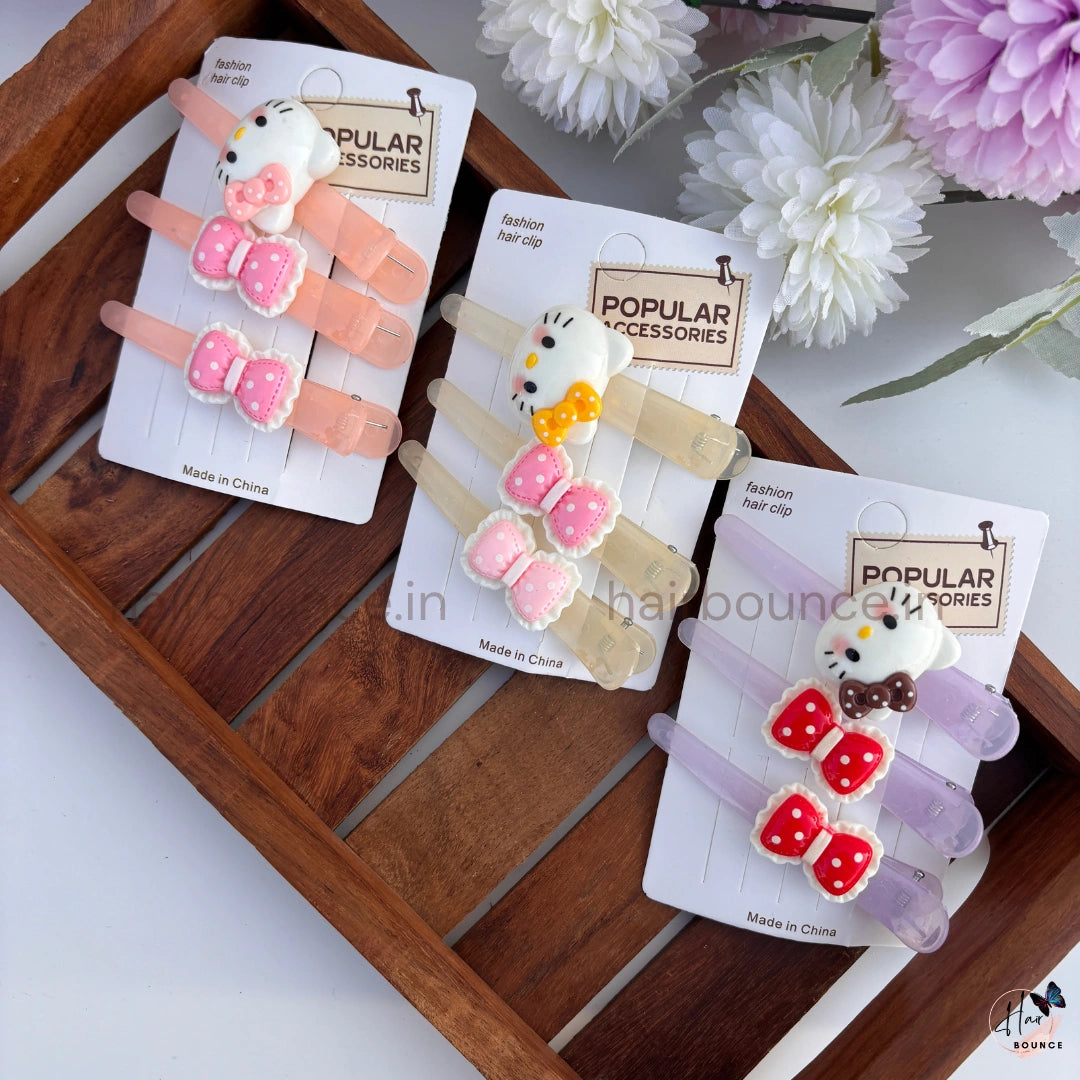 Kitty Bow Snap Hair Clips for Kids (Pack of 3) / Assorted Bow Colours