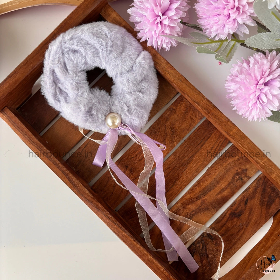 Pearl Ribbon Plush Scrunchies – Elegant, Soft & Stylish!