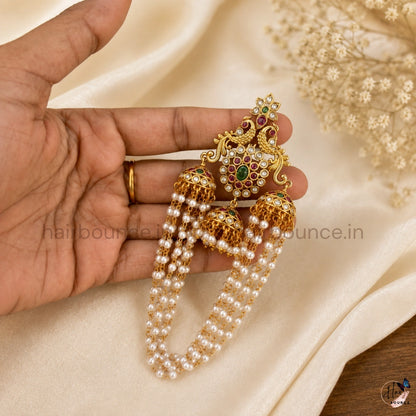 Peacock Kundan Jada Billa with Pearl & Jhumka