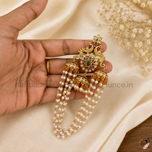 Peacock Kundan Jada Billa with Pearl & Jhumka