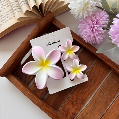 Soft Matte Plumeria Flower Hair Claw – Set of 3 (1 Large + 2 Small)