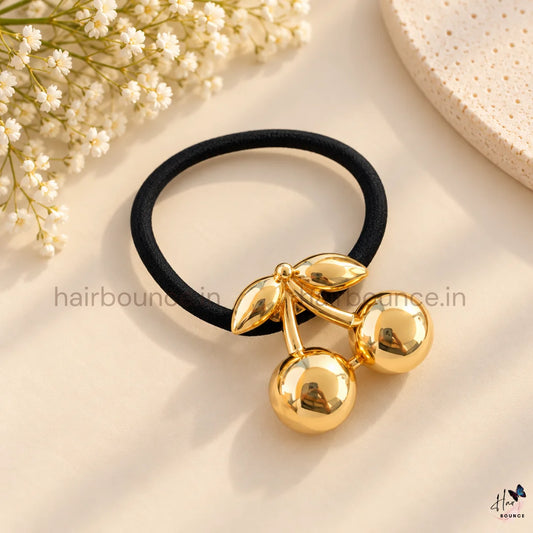 Golden Cherry Metal Ponytail Holder – Elegant Hair Tie