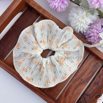Blooming Petals Pleated Scrunchie for Women & Girls | Floral Chiffon Hair Tie