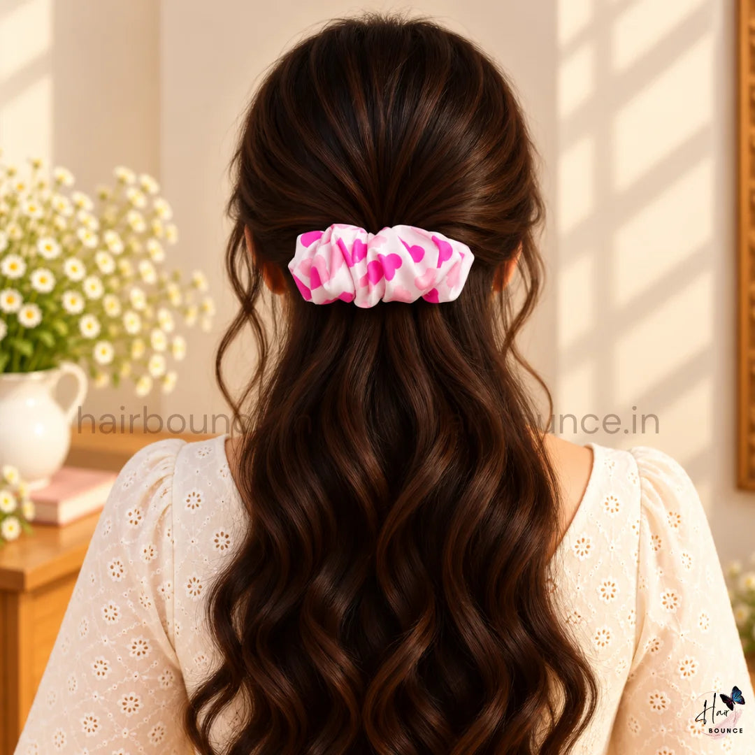 Sweetheart Pink Printed Satin Center Hair Clip