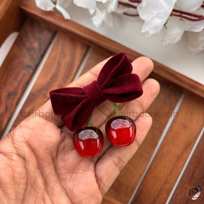 Velvet Cherry Bow Alligator Hair Clip – Maroon