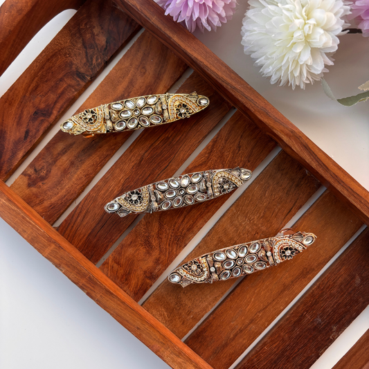 Antique Kundan Curve Hair Clip