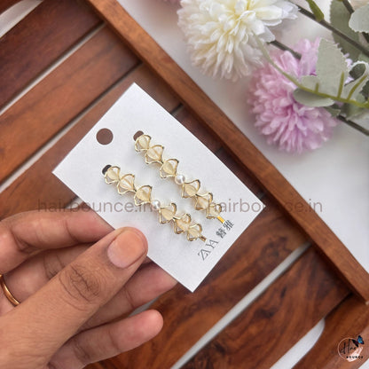 Golden Butterfly Pearl Drop Hair Pins