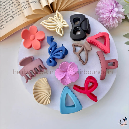 Mini Matte Hair Claw Clips – Pack of 12 (Assorted & Repeated Colours Combo)