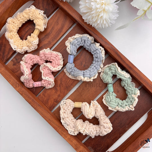 Pastel Lace Trim Scrunchie Hair Tie