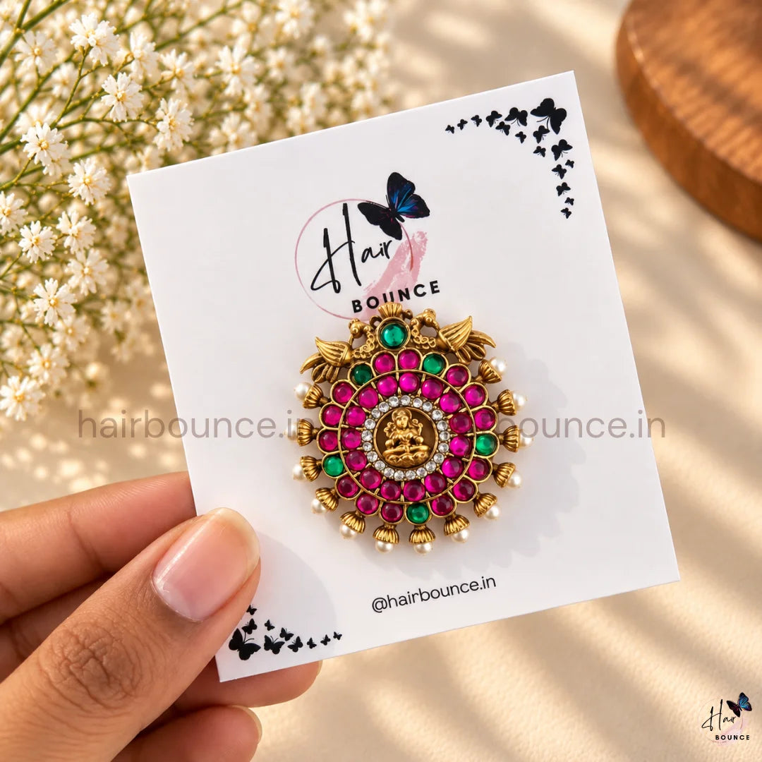Lakshmi Chakra Kemp Hair Clip with Pearls