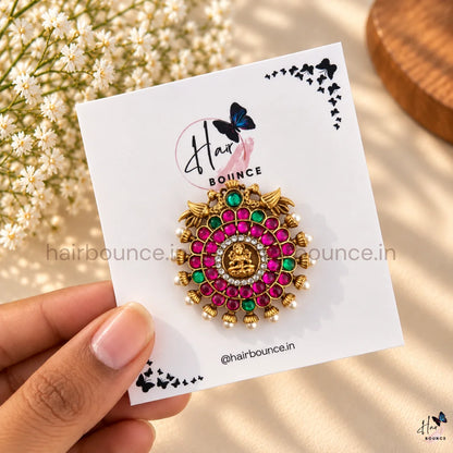 Lakshmi Chakra Kemp Hair Clip with Pearls