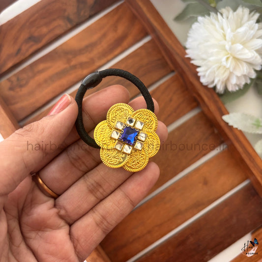 Royal Blue Kundan Floral Hair Tie