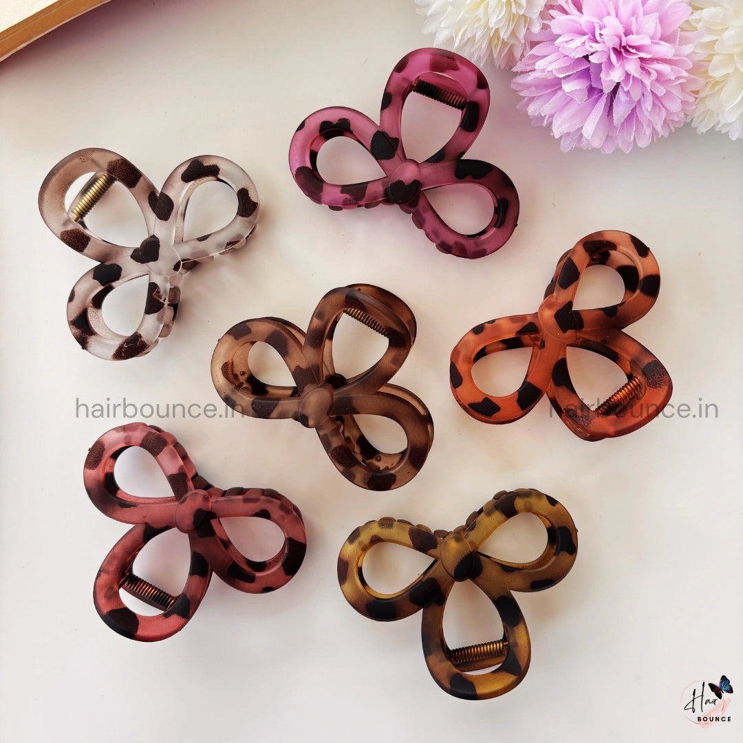 Leopard Loop Matte Bow Hair Claw – Large