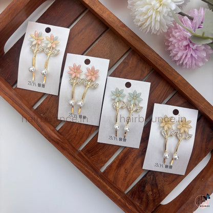 Elegant Daisy Pearl Drop Hair Pins