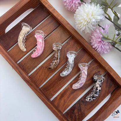 Classic Marble Curved Banana Hair Clip – Small