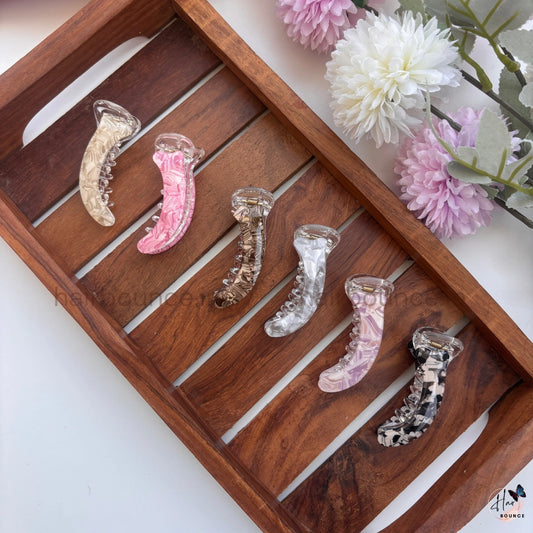 Classic Marble Curved Banana Hair Clip – Small