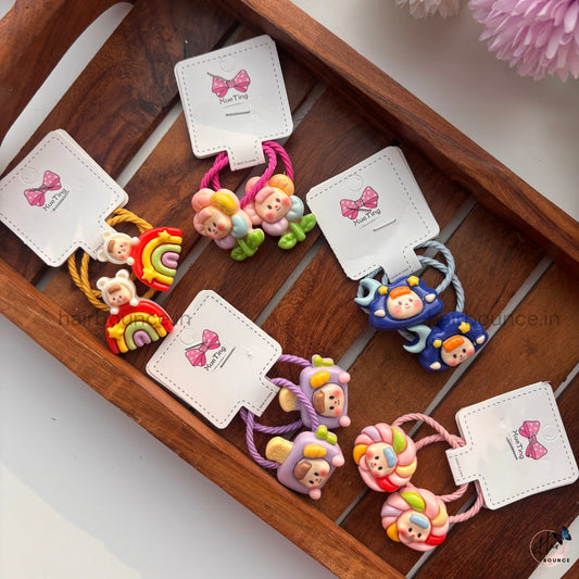 Cute Cartoon Doll & Rainbow Rubber Bands