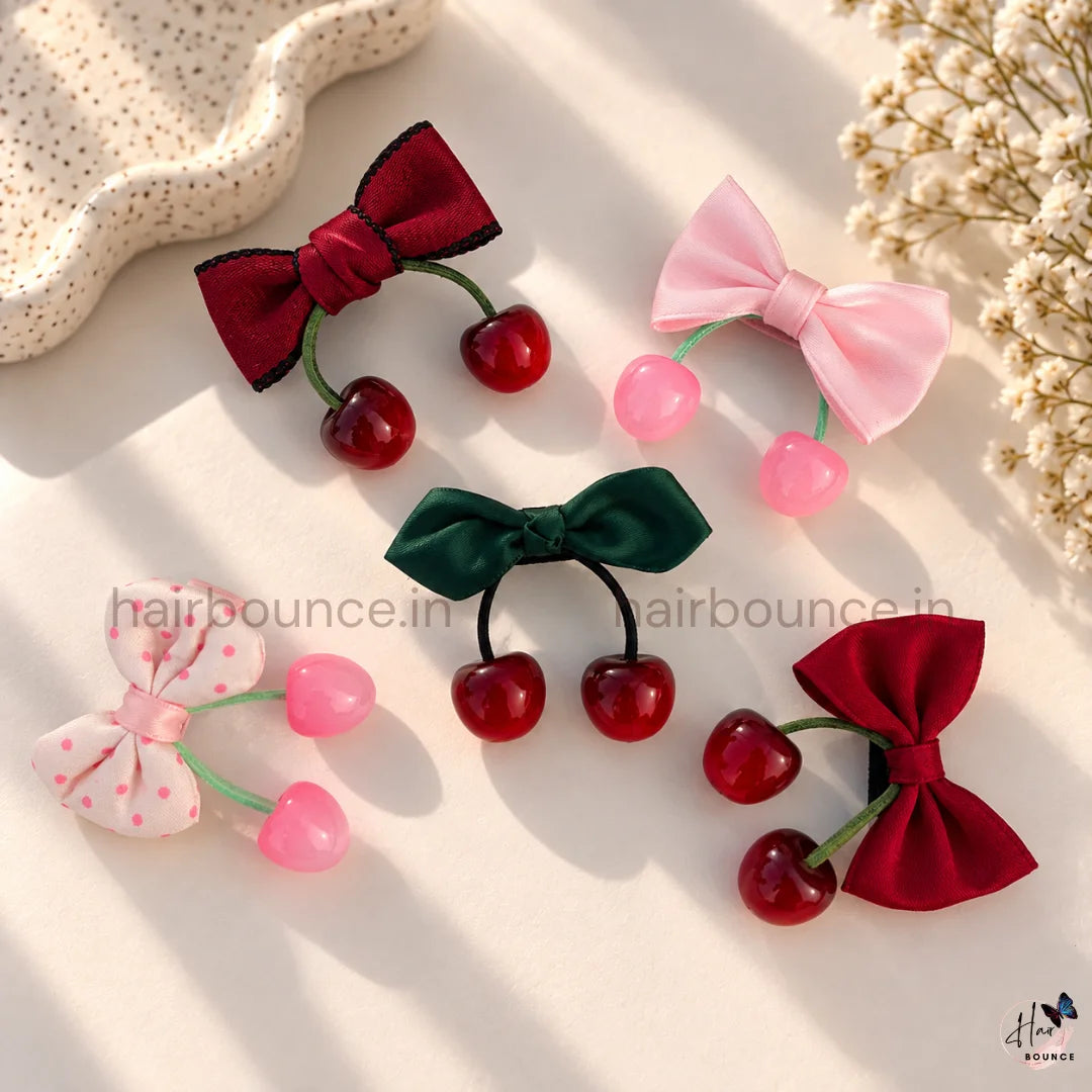 Cherry Kiss Bow Hair Clips – Pack of 5