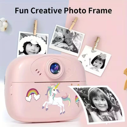 Cute Little Dinosaur Shape Instant Print Camera, 1080P HD Dual-Lens Camera Instant Print, Comes with 3 Rolls of Printing Paper, 6 Colored Pens, Rechargeable Battery, Ideal Gift for 3-14 Year Old Boys And Girls
