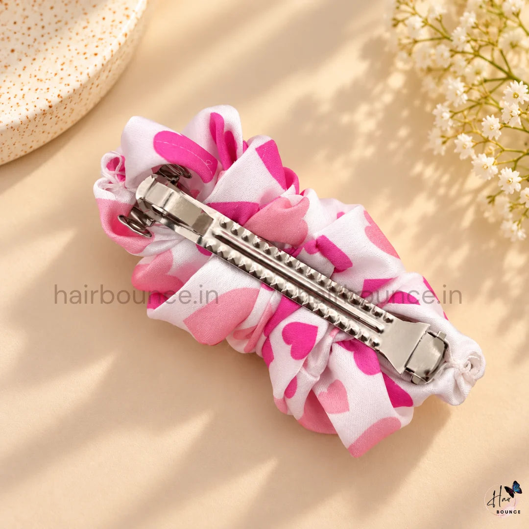 Sweetheart Pink Printed Satin Center Hair Clip