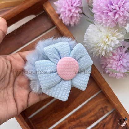 Fluffy Daisy Fur Scrunchie | Soft Plush Floral Hair Tie for Women & Girls