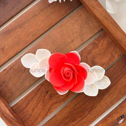 Red Rose Floral Center Hair Clip